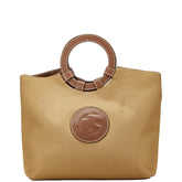 ハンティングワールド ロゴ ハンドバッグ トートバッグ カーキグリーン ブラウン キャンバス レザー レディース HUNTING WORLD 【中古】