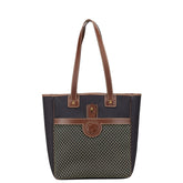 ハンティングワールド サファリトゥデイ ロゴ トートバッグ ハンドバッグ ブラック ブラウン キャンバス レザー レディース HUNTING WORLD 【中古】