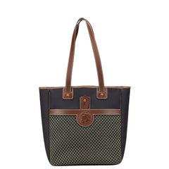 ハンティングワールド サファリトゥデイ ロゴ トートバッグ ハンドバッグ ブラック ブラウン キャンバス レザー レディース HUNTING WORLD 【中古】