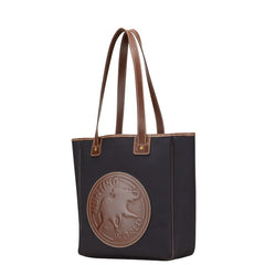 ハンティングワールド サファリトゥデイ ロゴ トートバッグ ハンドバッグ ブラック ブラウン キャンバス レザー レディース HUNTING WORLD 【中古】