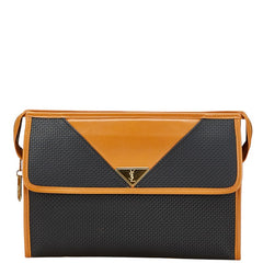 サンローラン YSLロゴ クラッチバッグ ブラック ブラウン レザー レディース SAINT LAURENT 【中古】