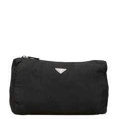 プラダ 三角ロゴプレート ポーチ ブラック ナイロン レディース PRADA 【中古】