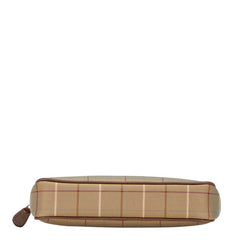 バーバリー チェック クラッチバッグ カーキグリーン ブラウン キャンバス レザー レディース BURBERRY 【中古】