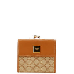 セリーヌ マカダム がま口 三つ折り財布 ベージュ ブラウン PVC レザー レディース CELINE 【中古】
