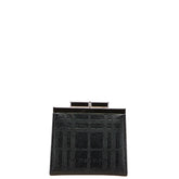 バーバリー エンボスチェック ノバチェック コインケース がま口 小銭入れ ブラック PVC レザー レディース BURBERRY 【中古】