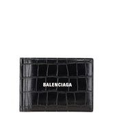 バレンシアガ クロコ型押し キャッシュ スクエアウォレット ビルクリップ 札入れ 二つ折り財布 ブラック レザー レディース BALENCIAGA 【中古】