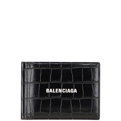 バレンシアガ クロコ型押し キャッシュ スクエアウォレット ビルクリップ 札入れ 二つ折り財布 ブラック レザー レディース BALENCIAGA 【中古】