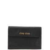 ミュウミュウ ロゴ 二つ折り財布 ブラック レザー レディース MIUMIU 【中古】