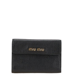 ミュウミュウ ロゴ 二つ折り財布 ブラック レザー レディース MIUMIU 【中古】