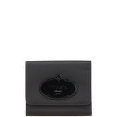 プラダ ロゴ 三つ折り財布 ブラック ナイロン レザー レディース PRADA 【中古】