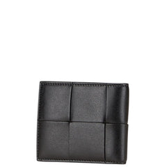 ボッテガヴェネタ マキシイントレチャート カセット 二つ折り財布 ブラック レザー レディース BOTTEGAVENETA 【中古】