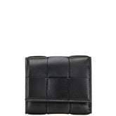 ボッテガヴェネタ マキシイントレチャート カセット 三つ折り財布 ブラック レザー レディース BOTTEGAVENETA 【中古】