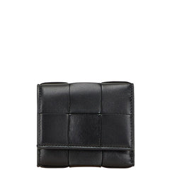 ボッテガヴェネタ マキシイントレチャート カセット 三つ折り財布 ブラック レザー レディース BOTTEGAVENETA 【中古】