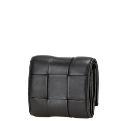 ボッテガヴェネタ マキシイントレチャート カセット 三つ折り財布 ブラック レザー レディース BOTTEGAVENETA 【中古】