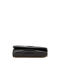 ボッテガヴェネタ マキシイントレチャート カセット 三つ折り財布 ブラック レザー レディース BOTTEGAVENETA 【中古】