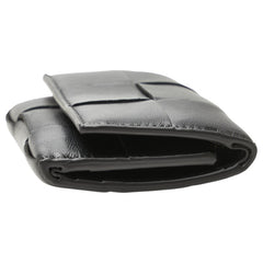 ボッテガヴェネタ マキシイントレチャート カセット 三つ折り財布 ブラック レザー レディース BOTTEGAVENETA 【中古】