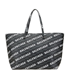 バレンシアガ ロゴ トートバッグ ハンドバッグ ブラック PVC レザー レディース BALENCIAGA 【中古】