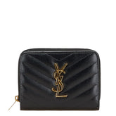 サンローラン YSLロゴ Vステッチ 二つ折り財布 ブラック レザー レディース SAINT LAURENT 【中古】