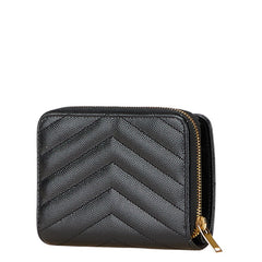 サンローラン YSLロゴ Vステッチ 二つ折り財布 ブラック レザー レディース SAINT LAURENT 【中古】