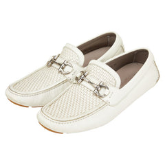 サルヴァトーレフェラガモ ホースビット ローファー ドライビングシューズ サイズ:8 1/2 ホワイト レザー メンズ Salvatore Ferragamo 【中古】