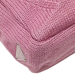 プラダ 三角ロゴプレート トートバッグ ハンドバッグ B9446 ピンク ウール レザー レディース PRADA 【中古】