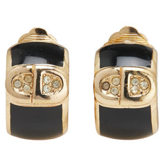 ディオール CDロゴ ラインストーン イヤリング ゴールド ブラック メッキ レディース Dior 【中古】