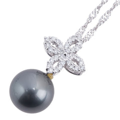 K18WG ホワイトゴールド ダイヤ0.4ct 黒蝶真珠12.4mm パール ネックレス レディース 【中古】