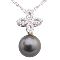 K18WG ホワイトゴールド ダイヤ0.4ct 黒蝶真珠12.4mm パール ネックレス レディース 【中古】