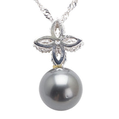 K18WG ホワイトゴールド ダイヤ0.4ct 黒蝶真珠12.4mm パール ネックレス レディース 【中古】