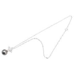 K18WG ホワイトゴールド ダイヤ0.4ct 黒蝶真珠12.4mm パール ネックレス レディース 【中古】