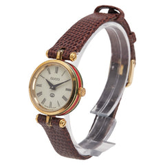 グッチ シェリーライン ベルト(社外品) 腕時計 2040L クオーツ ベージュ文字盤 メッキ レザー レディース GUCCI 【中古】