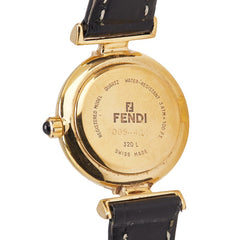 フェンディ FFロゴ ベルト(社外品) 腕時計 320L クオーツ ブラック文字盤 メッキ レザー レディース FENDI 【中古】
