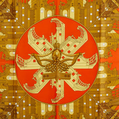 エルメス カレ90 PROUES プロテウス スカーフ オレンジ ゴールド シルク レディース HERMES 【中古】