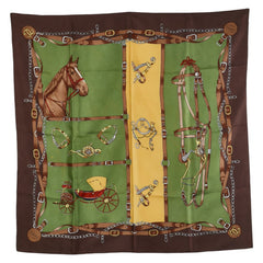 グッチ 馬 馬車 スカーフ ブラウン グリーン イエロー シルク レディース GUCCI 【中古】
