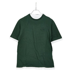プラダ 25SS 三角ロゴ レイヤード 半袖Tシャツ サイズ:S UJN912 グリーン ホワイト コットン メンズ PRADA 【中古】