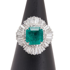 Pt900 プラチナ エメラルド3.01ct ダイヤ1.43ct リング 指輪 レディース 13.5号 【中古】