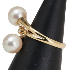 K18YG イエローゴールド アコヤパール7.7mm ダイヤ0.04ct リング 指輪 レディース 8.5号 【中古】