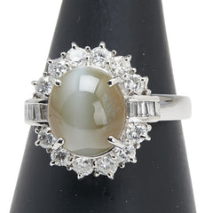 Pt900 プラチナ キャッツアイ3.27ct ダイヤ1.01ct リング 指輪 レディース 12.5号 【中古】