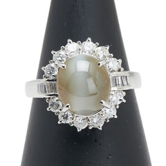 Pt900 プラチナ キャッツアイ3.27ct ダイヤ1.01ct リング 指輪 レディース 12.5号 【中古】