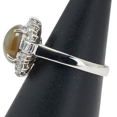 Pt900 プラチナ キャッツアイ3.27ct ダイヤ1.01ct リング 指輪 レディース 12.5号 【中古】