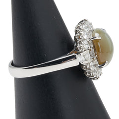 Pt900 プラチナ キャッツアイ3.27ct ダイヤ1.01ct リング 指輪 レディース 12.5号 【中古】