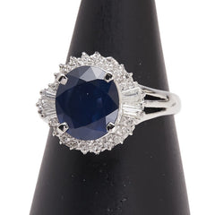 Pt900 プラチナ ブルーサファイア3.00ct ダイヤ0.35ct リング 指輪 レディース 12号 【中古】
