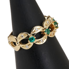 K18YG イエローゴールド エメラルド0.20ct ダイヤ0.09ct リング 指輪 レディース 7.5号 【中古】