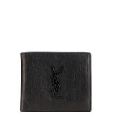 サンローラン YSLロゴ クロコ型押し 二つ折り財布 ブラック レザー レディース SAINT LAURENT 【中古】