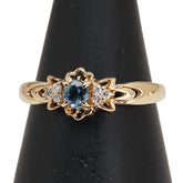 K18YG イエローゴールド アクアマリン ダイヤ0.05ct リング 指輪 レディース 11.5号 【中古】