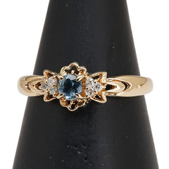 K18YG イエローゴールド アクアマリン ダイヤ0.05ct リング 指輪 レディース 11.5号 【中古】