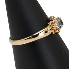 K18YG イエローゴールド アクアマリン ダイヤ0.05ct リング 指輪 レディース 11.5号 【中古】