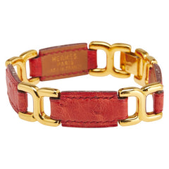 エルメス Hロゴ ブレスレット レッド ゴールド レザー メッキ レディース HERMES 【中古】