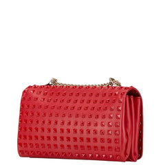 ヴァレンティノ スタッズ チェーン ショルダーバッグ レッド レザー レディース VALENTINO 中古