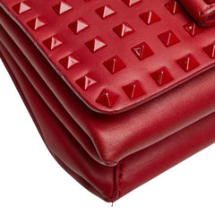 ヴァレンティノ スタッズ チェーン ショルダーバッグ レッド レザー レディース VALENTINO 中古